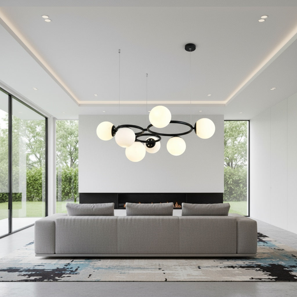 Lustra Suspendata DIONIS Circles Black Abajur Mat 7xE27