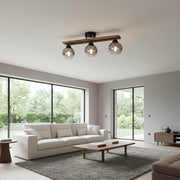 Lustra Maxi Wood Black & Brown Abajur Fumuriu 3xE27