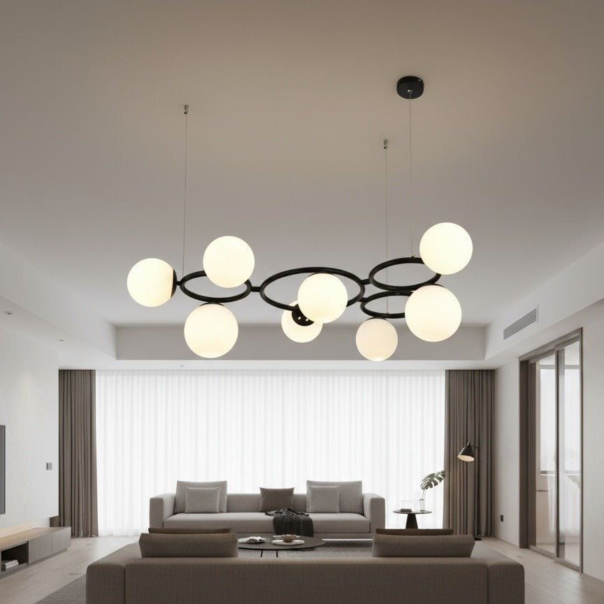 Lustra Suspendata DIONIS Circles Black Abajur Mat 9xE27