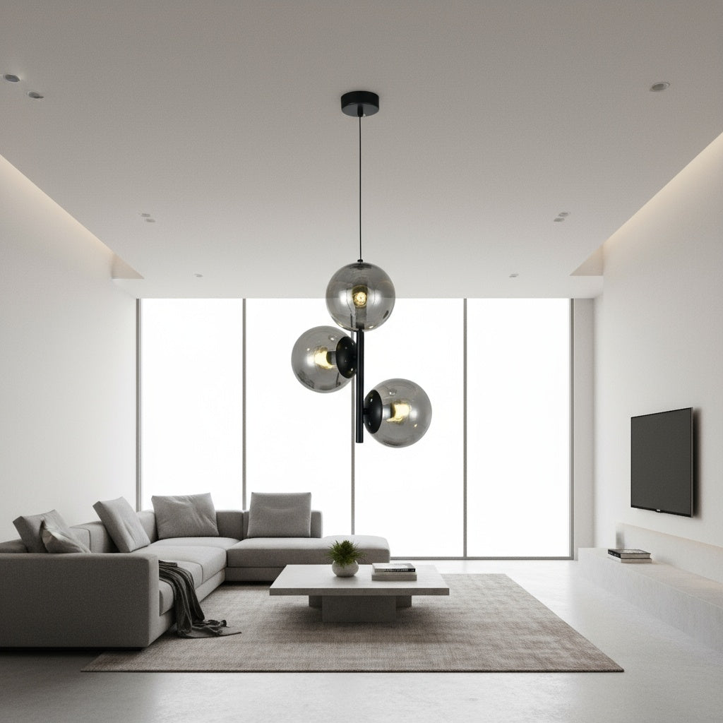 Pendul DIONIS Negru Abajur Fumuriu 3xE27