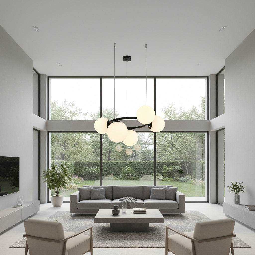 Lustra Suspendata DIONIS Black Abajur Mat 5xE27