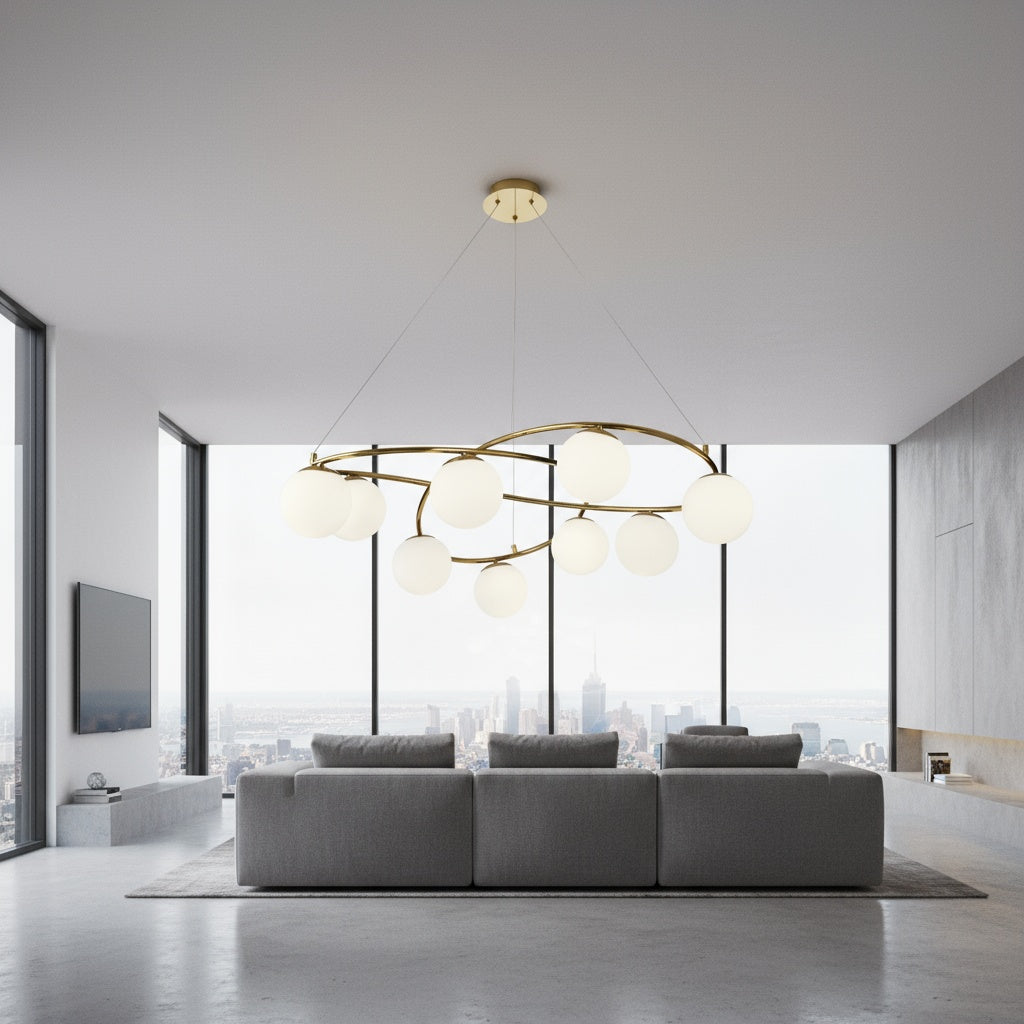 Lustra Suspendata DIONIS Gold Abajur Mat 9xE27