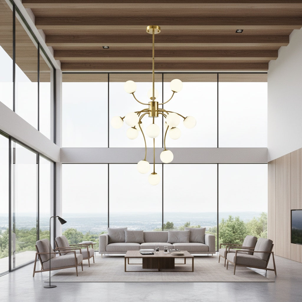 Lustra Suspendata REVSA Gold Abajur Mat 15xG9