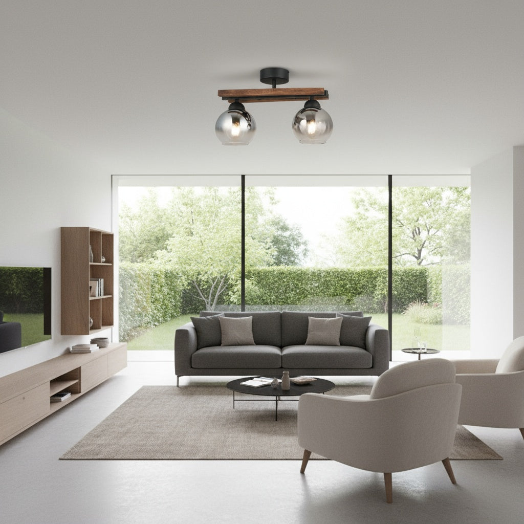 Lustra Wood Black & Brown Abajur Fumuriu 2xE27