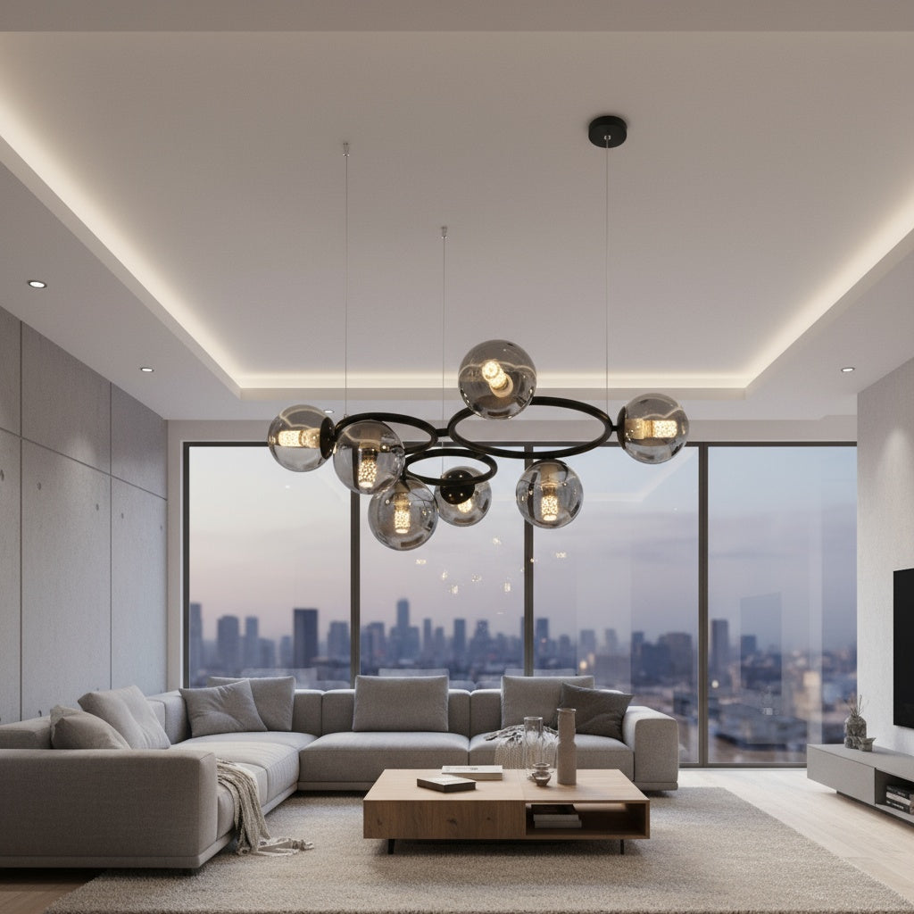 Lustra Suspendata DIONIS Circles Black Abajur Fumuriu 7xE27