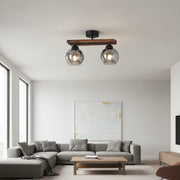 Lustra Wood Black & Brown Abajur Fumuriu 2xE27