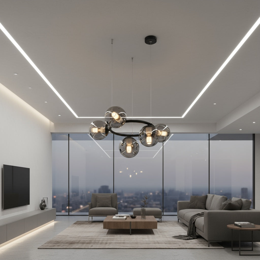 Lustra Suspendata DIONIS Black Abajur Fumuriu 5xE27