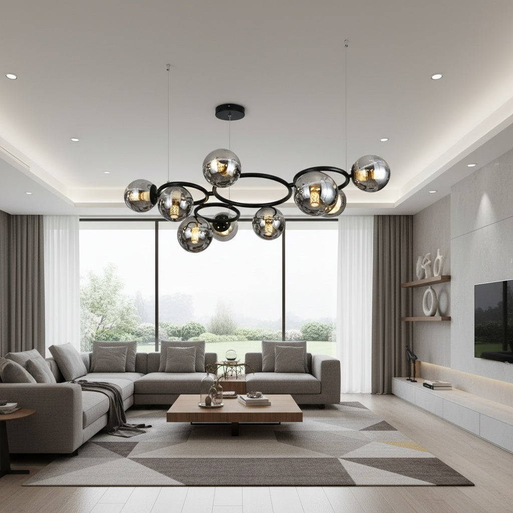 Lustra Suspendata DIONIS Circles Black Abajur Fumuriu 9xE27