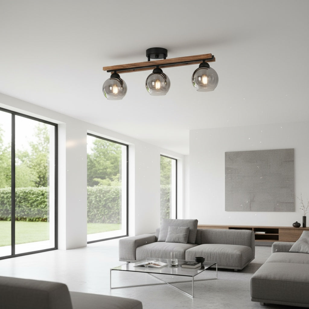 Lustra Maxi Wood Black & Brown Abajur Fumuriu 3xE27