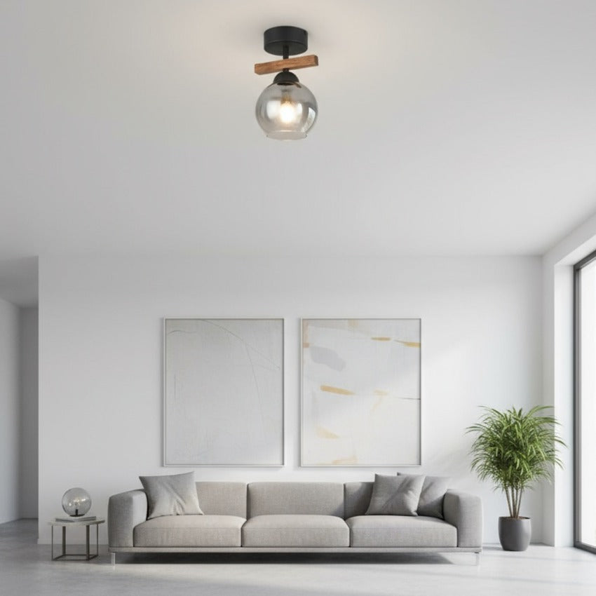 Lustra Mini Wood Black & Brown Abajur Fumuriu 1xE27