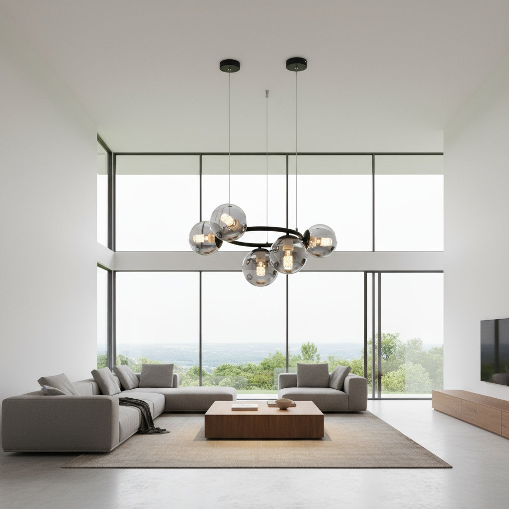 Lustra Suspendata DIONIS Black Abajur Fumuriu 5xE27