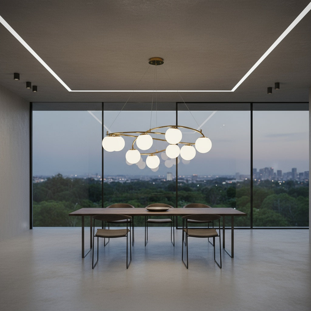 Lustra Suspendata DIONIS Gold Abajur Mat 9xE27