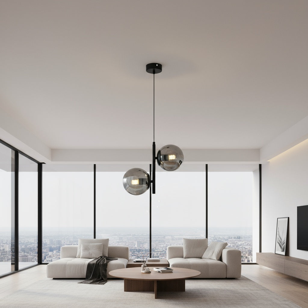 Pendul DIONIS Negru Abajur Fumuriu 2xE27