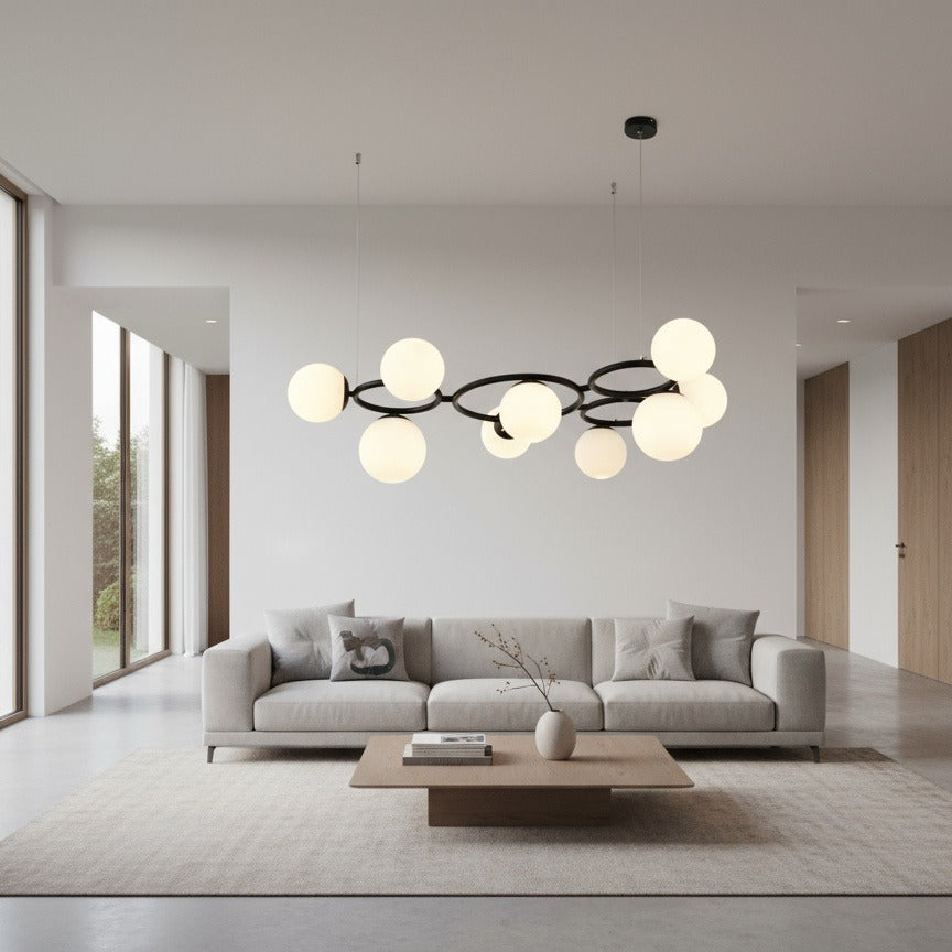 Lustra Suspendata DIONIS Circles Black Abajur Mat 9xE27