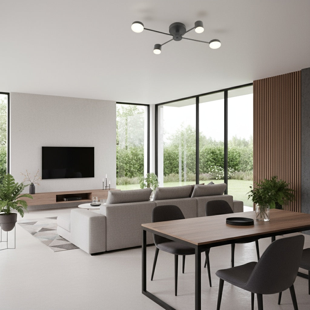 Lustra LED Nordic Style Mini WEB Black Echivalent 200W Telecomanda