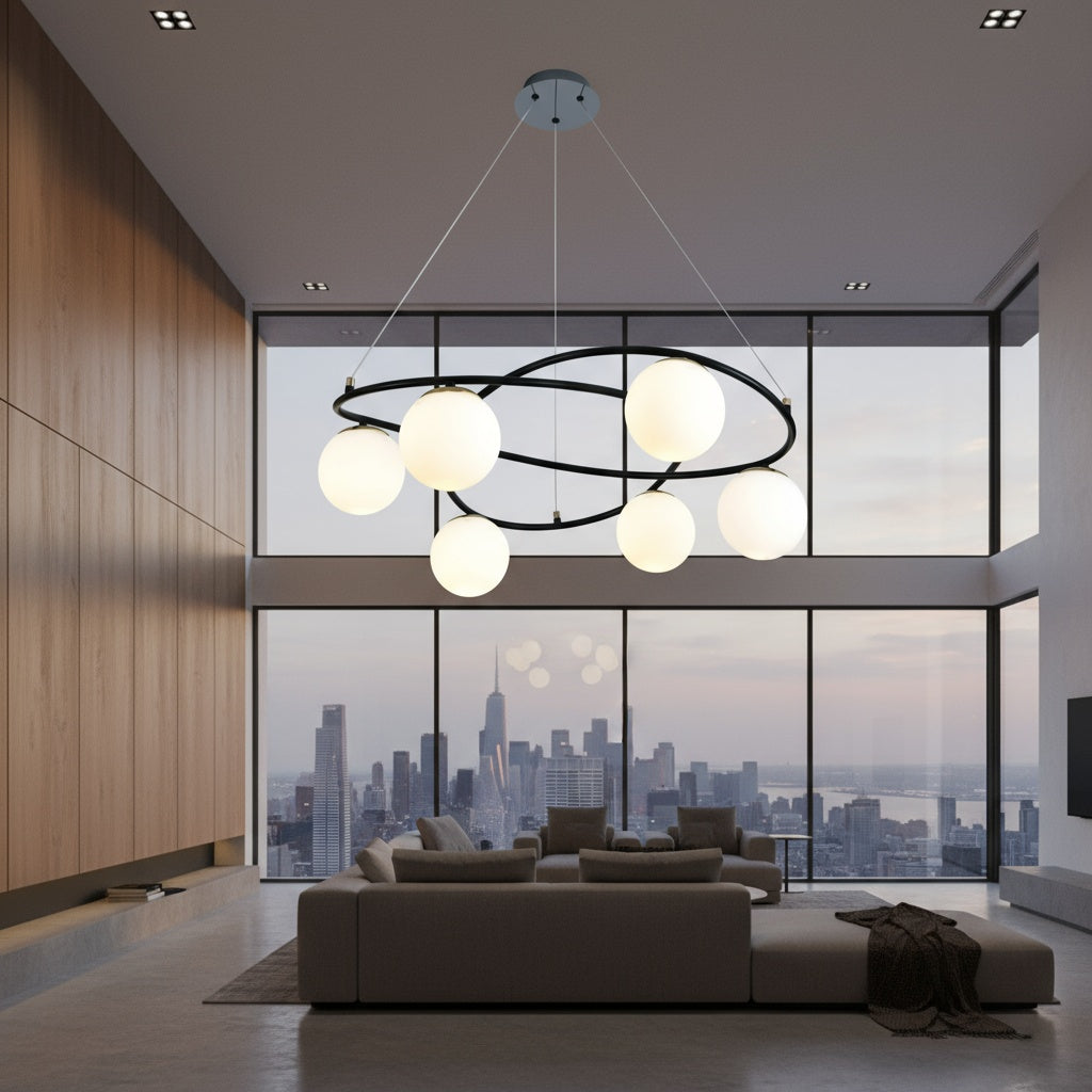 Lustra Suspendata DIONIS Black Abajur Mat 6xE27