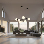 Lustra Suspendata DIONIS Circles Black Abajur Mat 7xE27