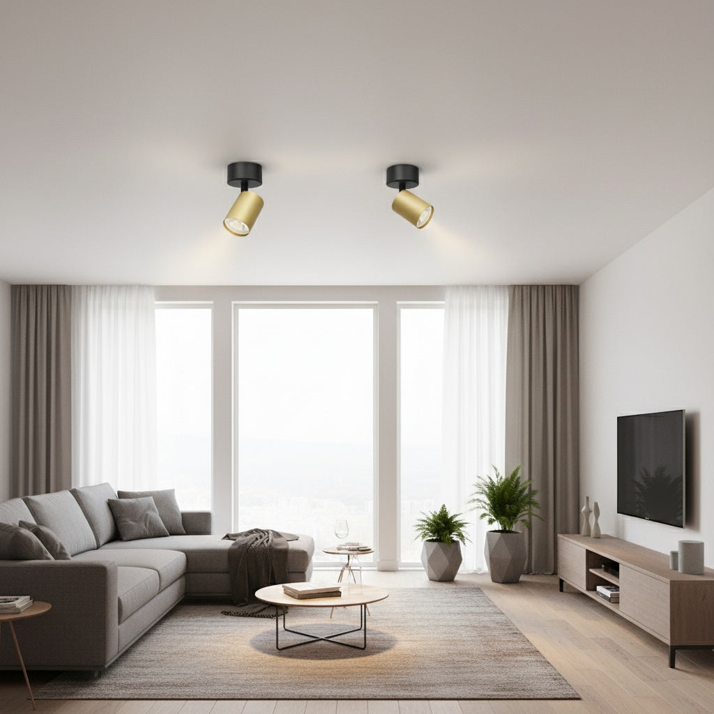 Spot Aplicat Orientabil Rotund Negru & Auriu Dulie GU10 Ø60x130mm