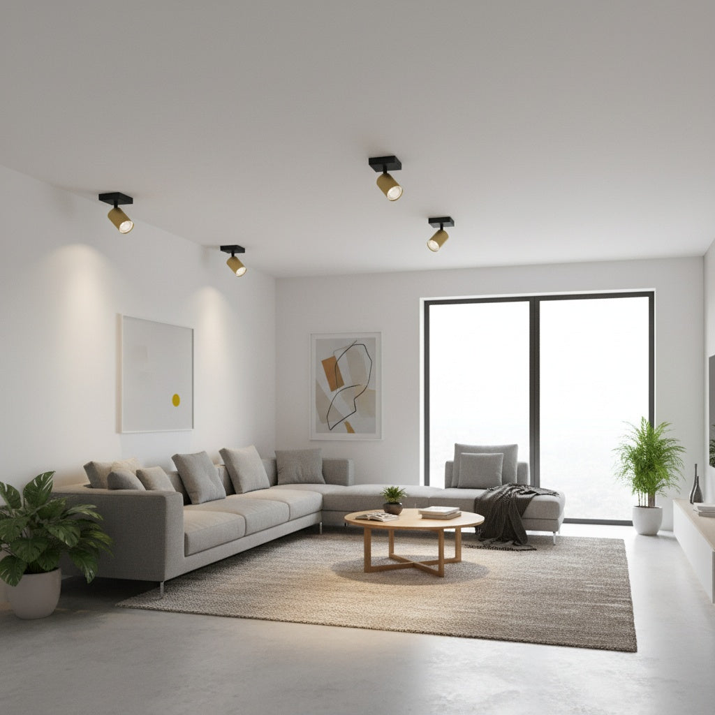 Spot Aplicat Orientabil Rotund Negru & Auriu Dulie GU10 Ø55x120mm