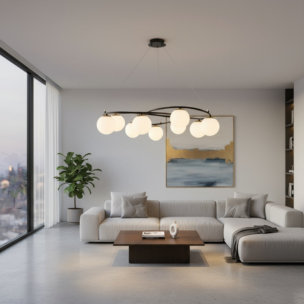 Lustra Suspendata DIONIS Black Abajur Mat 9xE27