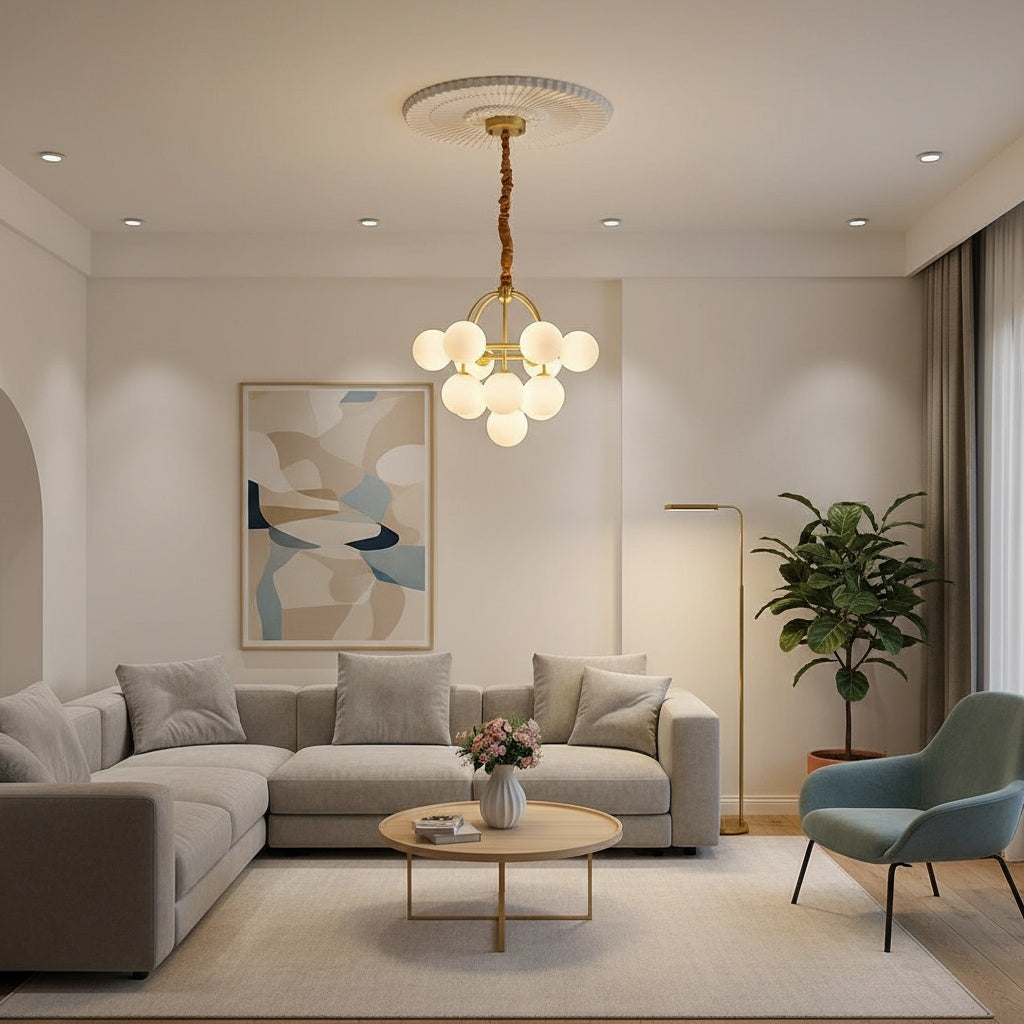 Lustra CAGE Gold Abajur Mat 13xE27