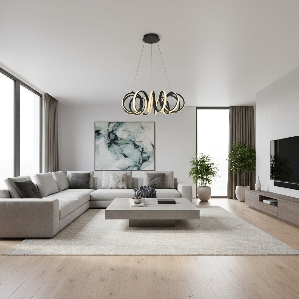 Lustra LED Suspendata POVRA Black Echivalent 300W Telecomanda