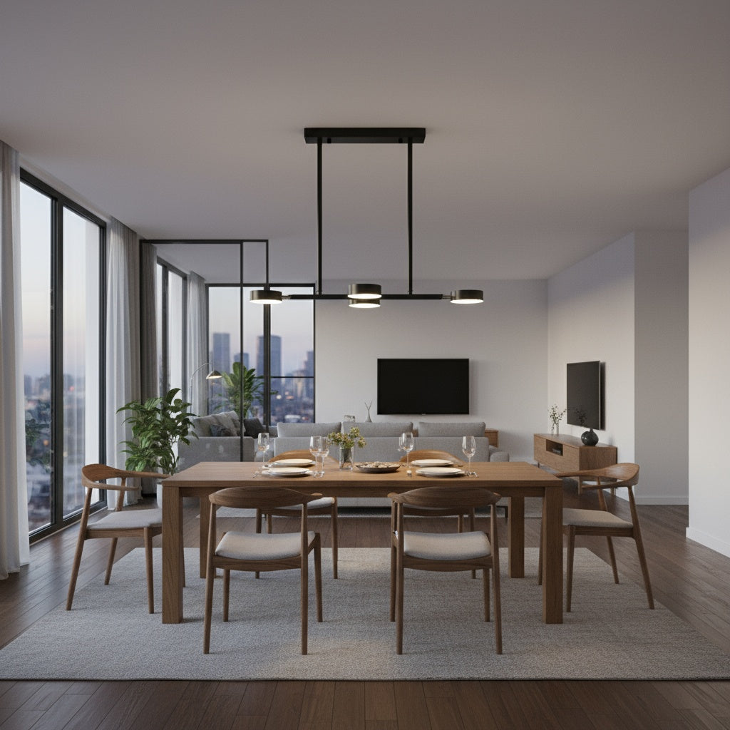 Lustra LED Nordic Style Mini WELA Black Echivalent 300W Telecomanda