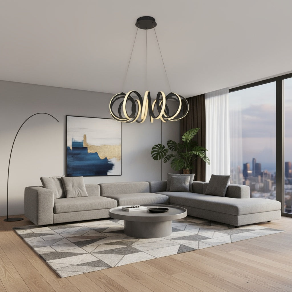 Lustra LED Suspendata POVRA Black Echivalent 300W Telecomanda