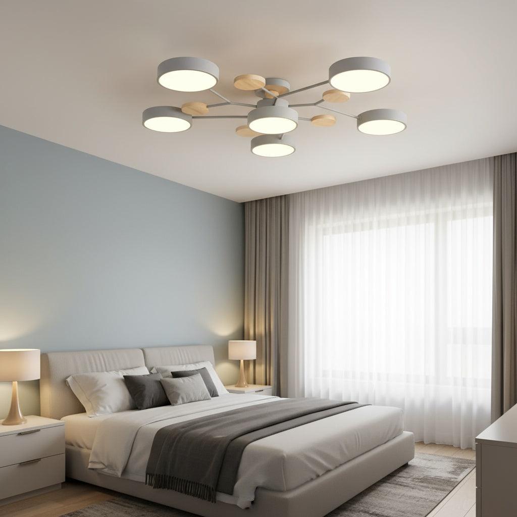 Lustra LED Grey & Wood 5+1 Echivalent 800W Telecomanda