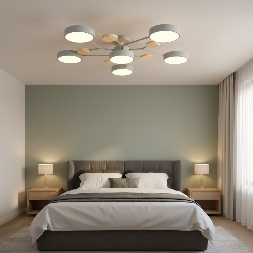 Lustra LED Grey & Wood 5+1 Echivalent 800W Telecomanda