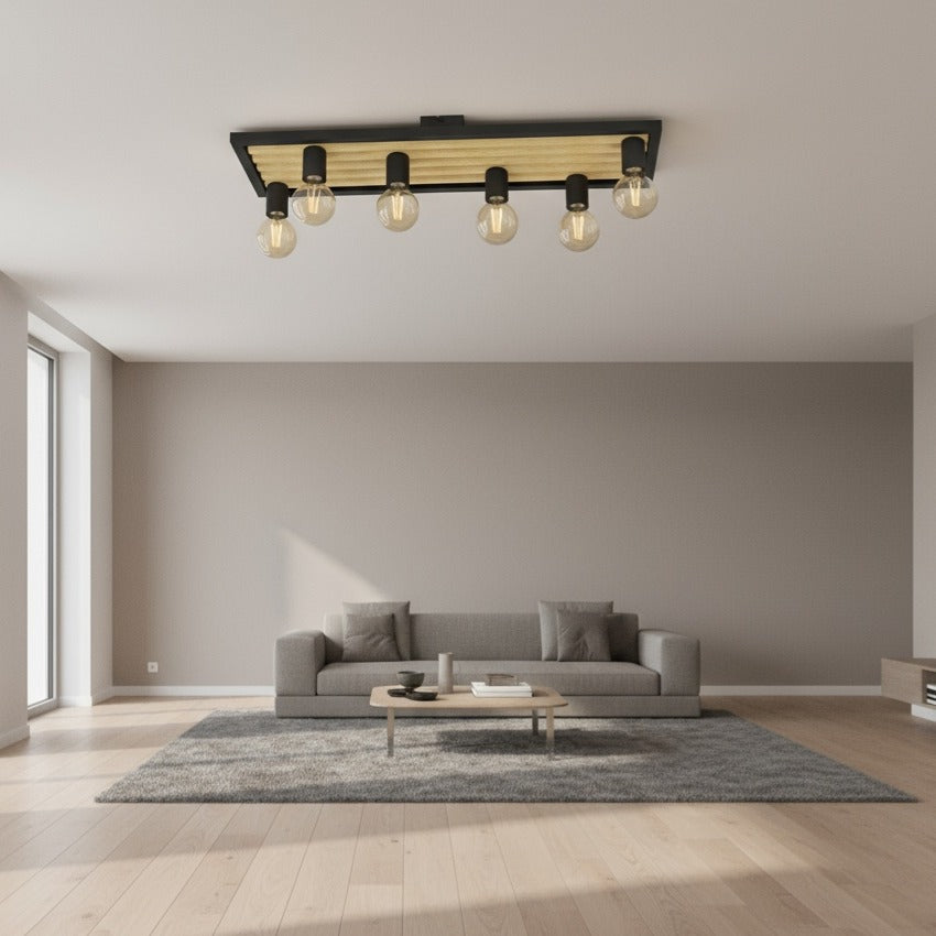 Lustra CONSETT Black & Wood 6xE27 Eglo