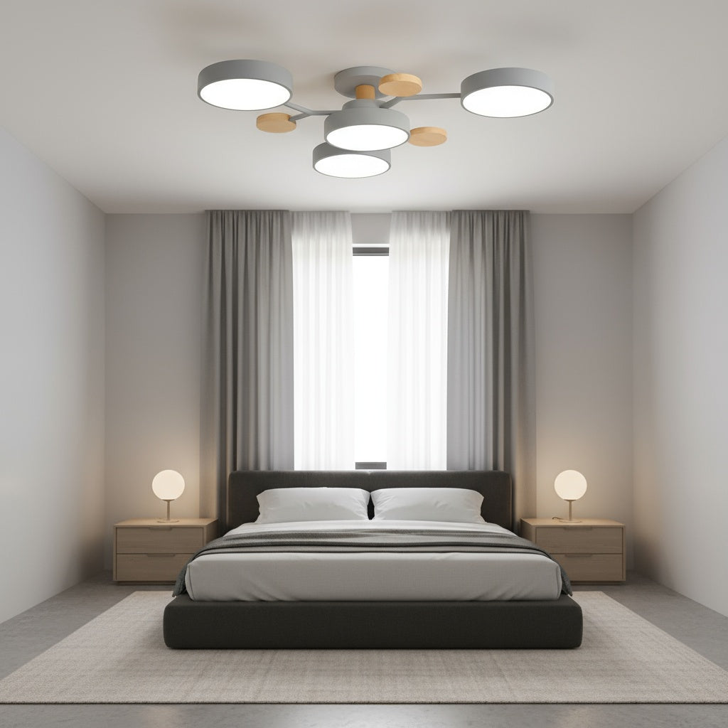 Lustra LED Grey & Wood 3+1 Echivalent 600W Telecomanda