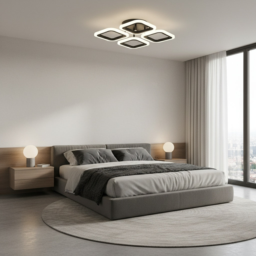 Lustra LED 4 SQUARES Black Echivalent 250W Telecomanda Lighting Fixtures