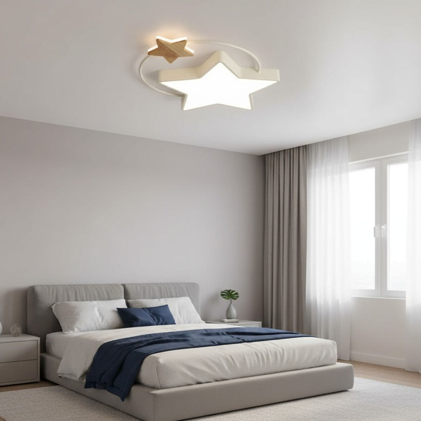 Lustra LED Modern STAR White & Wood Echivalent 350W Telecomanda