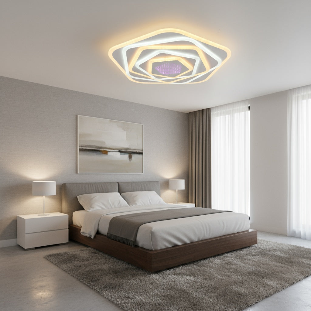 Lustra LED Pentagon RGB Echivalent 800W Telecomanda