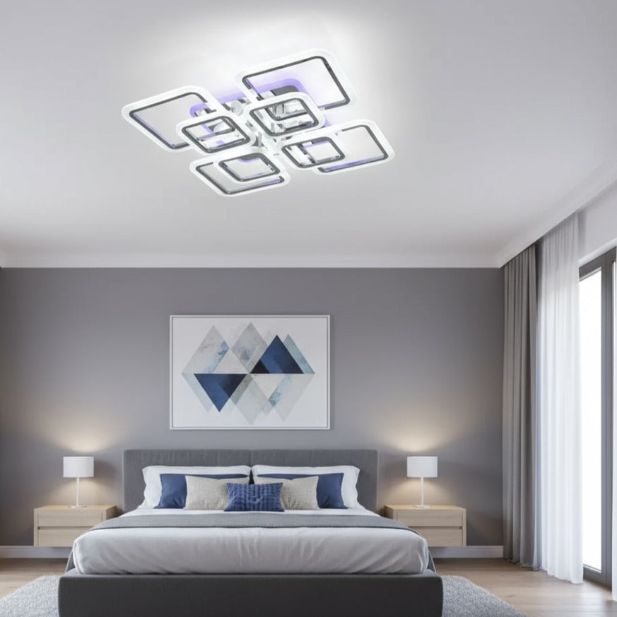 Lustra LED 4+4 SQUARE Gigant Silver RGB Echivalent 1200W Telecomanda