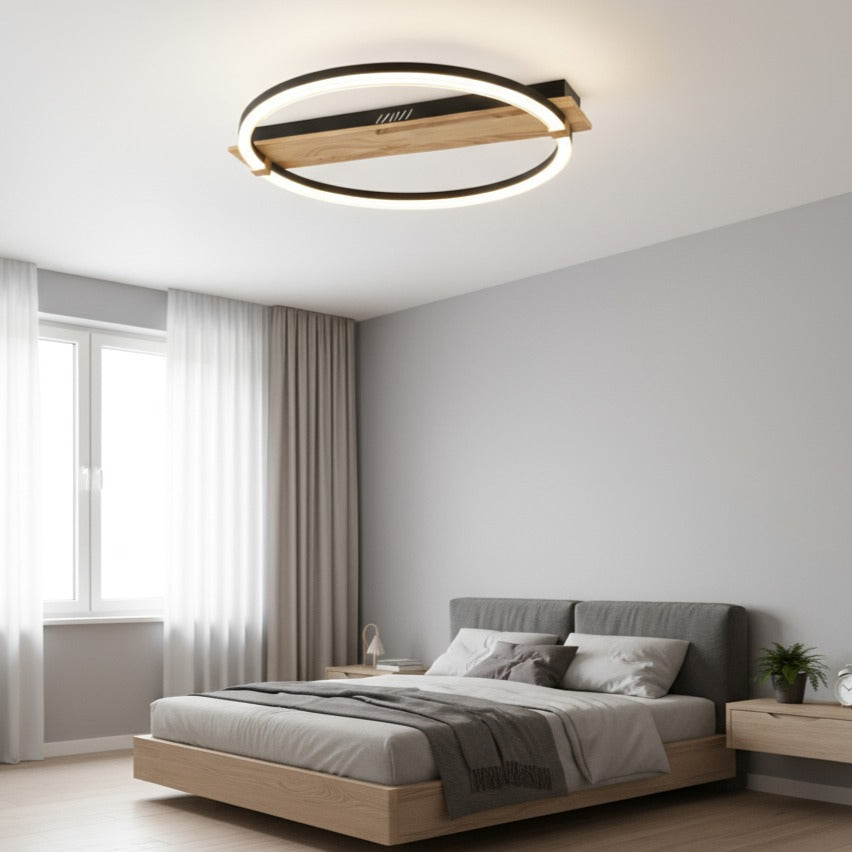 Lustra LED MONDEO Black & Wood Echivalent 350W Telecomanda