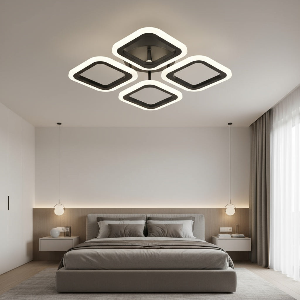 Lustra LED 4 SQUARES Black Echivalent 250W Telecomanda Lighting Fixtures