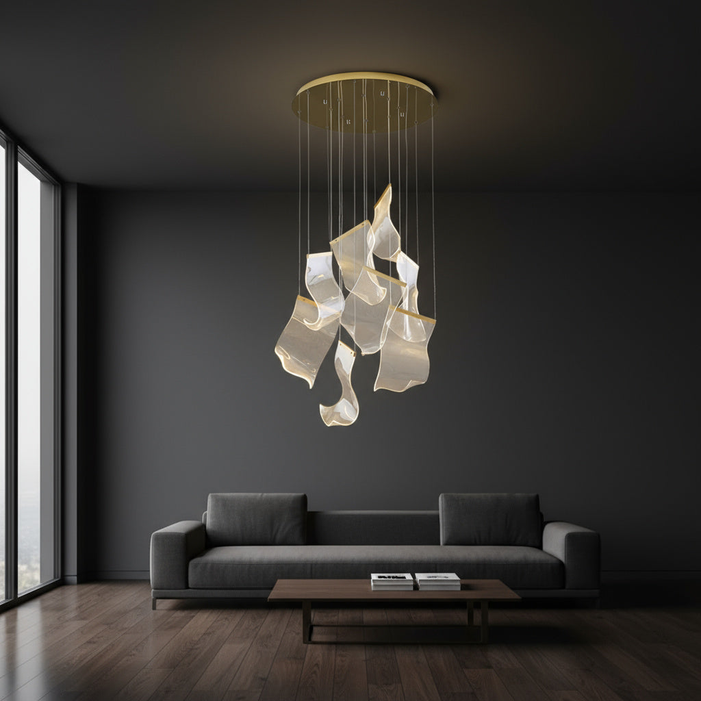 Lustra LED Luxury PAPER QUILL GOLD 8Elemente Echivalent 150W Telecomanda