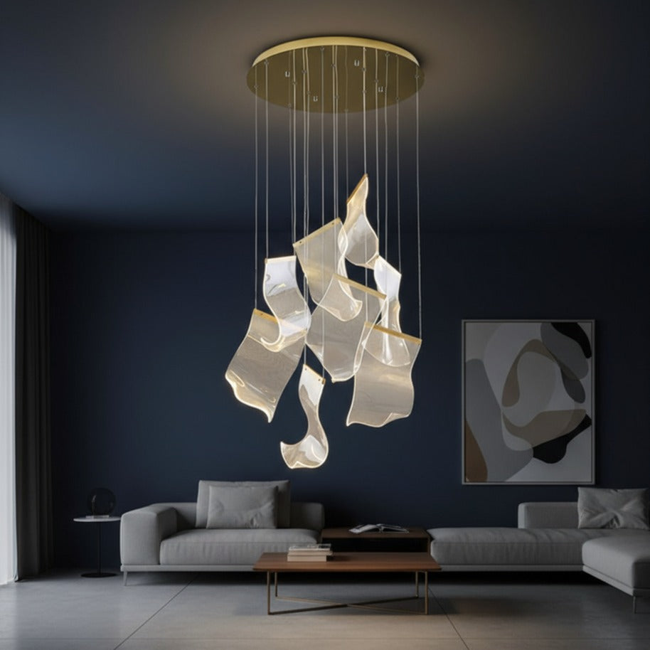 Lustra LED Luxury PAPER QUILL GOLD 8Elemente Echivalent 150W Telecomanda