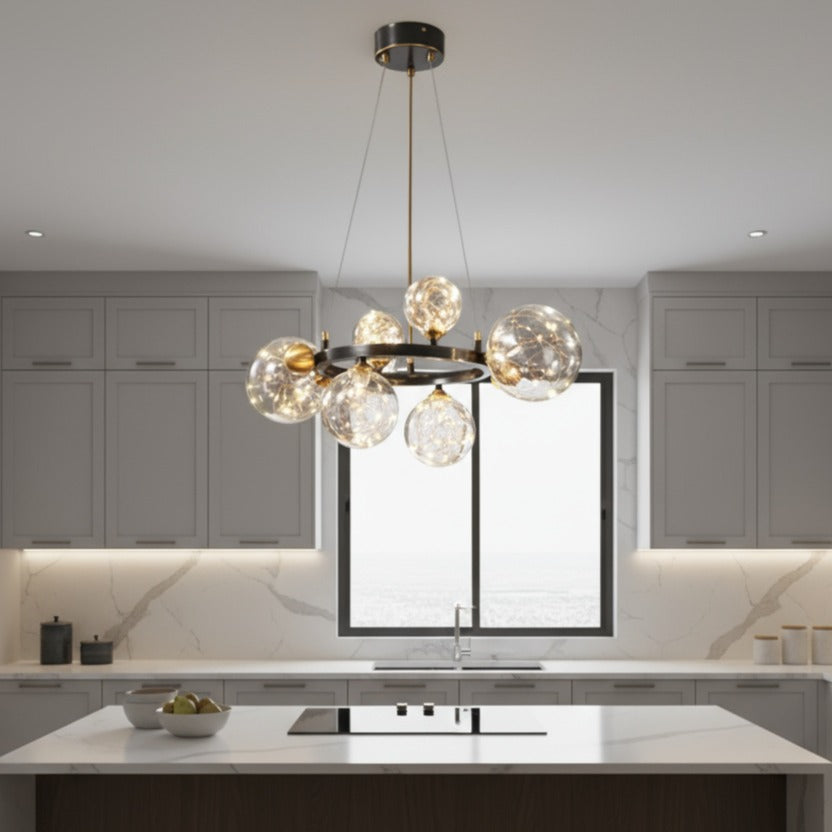 Lustra LED Black Sparkle Abajur Transparent Echivalent 250W