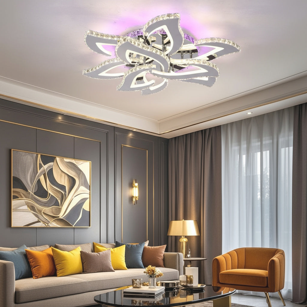 Lustra LED Camelia Grande Cristal Chrome RGB Echivalent 1200W Telecomanda