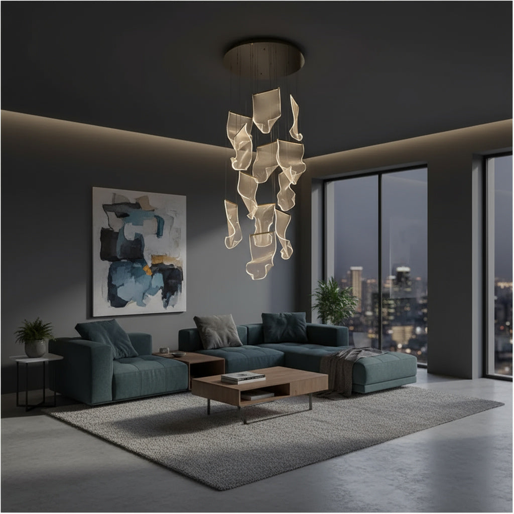 Lustra LED Luxury PAPER QUILL GOLD 12Elemente Echivalent 300W