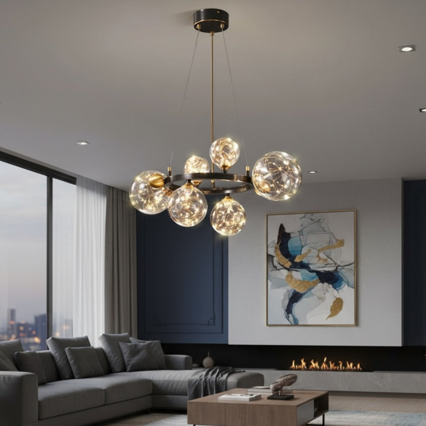 Lustra LED Black Sparkle Abajur Transparent Echivalent 250W