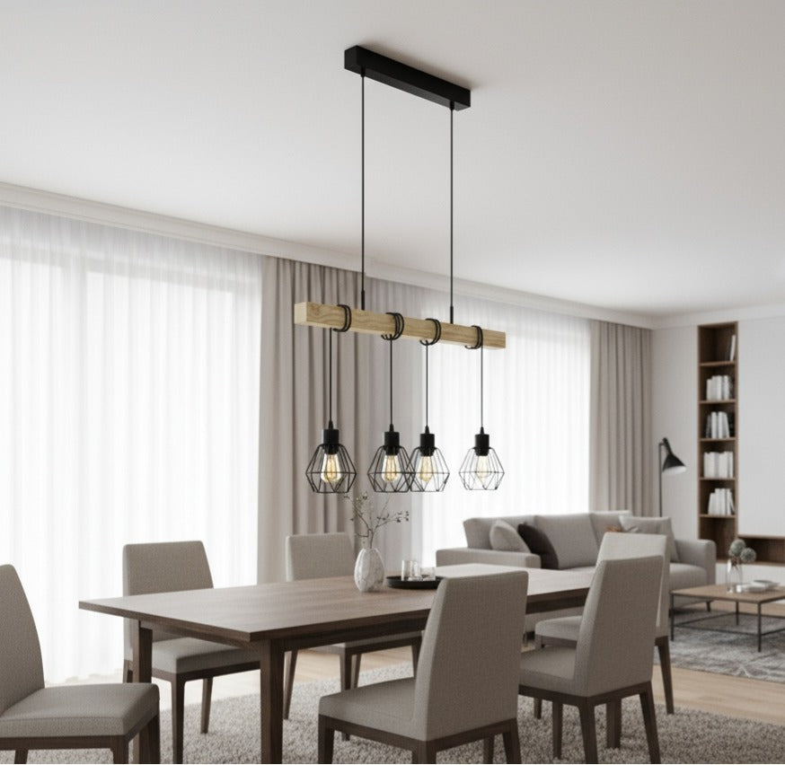 Lustra Suspendata TOWNSHEND 5 Black & Wood 4xE27 Eglo