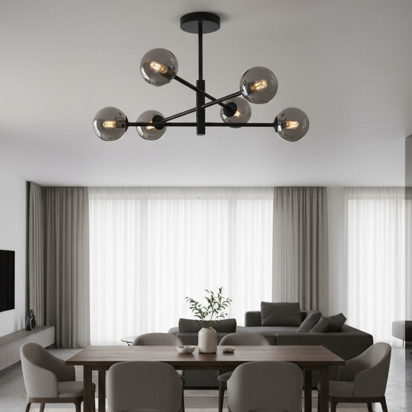 Lustra GOLO Black Abajur Fumuriu 6xE27