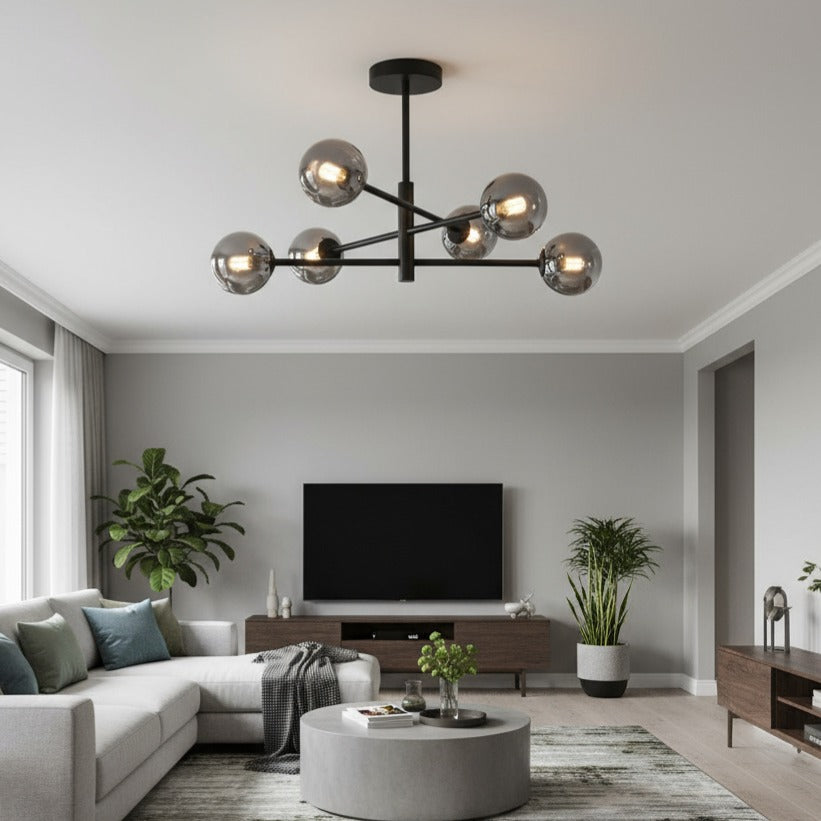 Lustra GOLO Black Abajur Fumuriu 6xE27