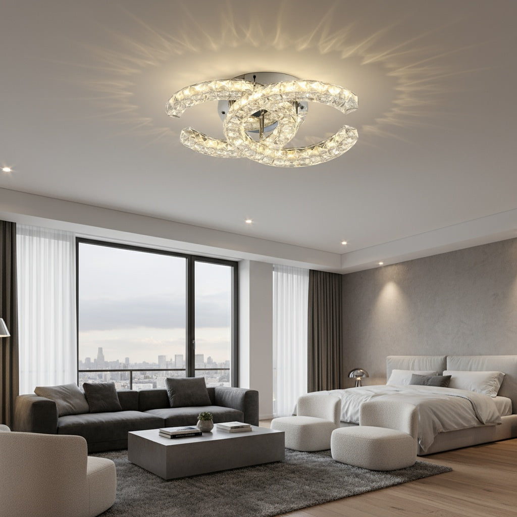 Lustra LED CRISTAL Double C Silver Echivalent 300W Telecomanda