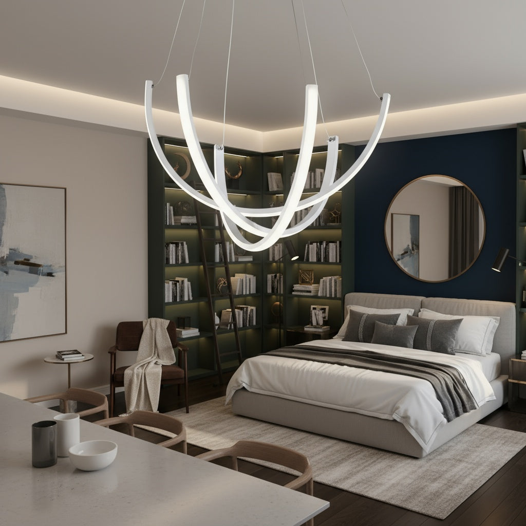 Lustra LED Suspendata NOVIQ Alba Echivalent 600W Telecomanda