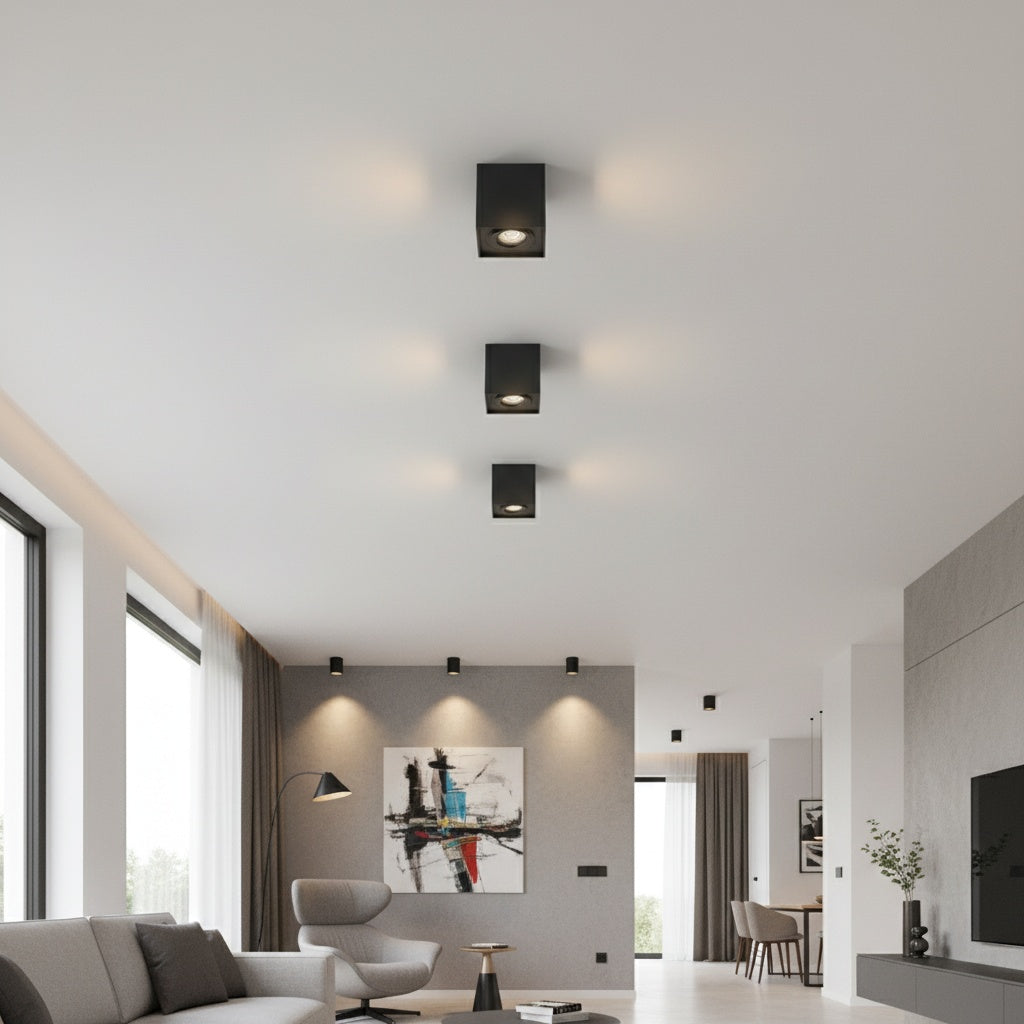 Spot Aplicat Patrat Fascicul Reglabil Negru Dulie GU10 L80xH100mm